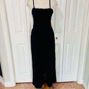 Elegant New Black Smocked Linen Jumpsuit with Empire Waist